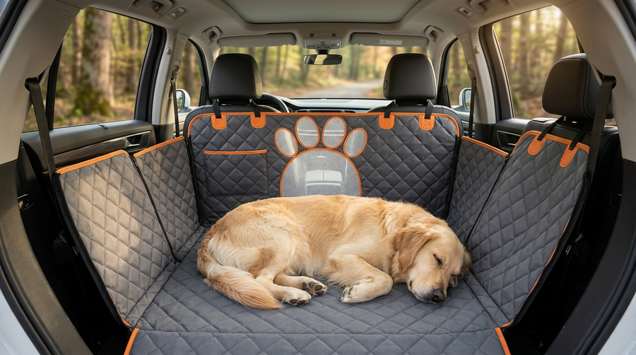 Waterproof Dog Car Seat Cover — Hammock Style with Mesh Window